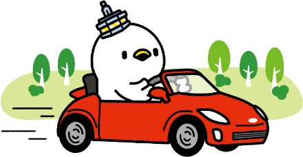 イラスト：赤い車に乗ったオーランドさん