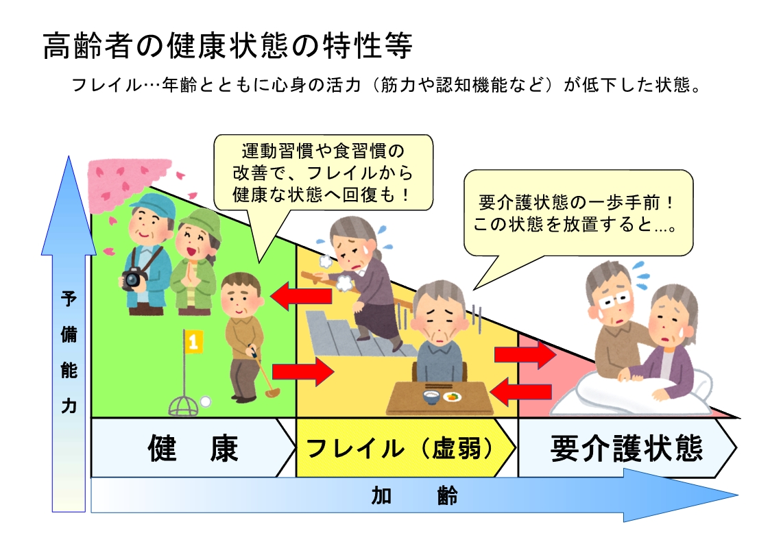 高齢者の健康状態の特性（フレイル）のモデル図