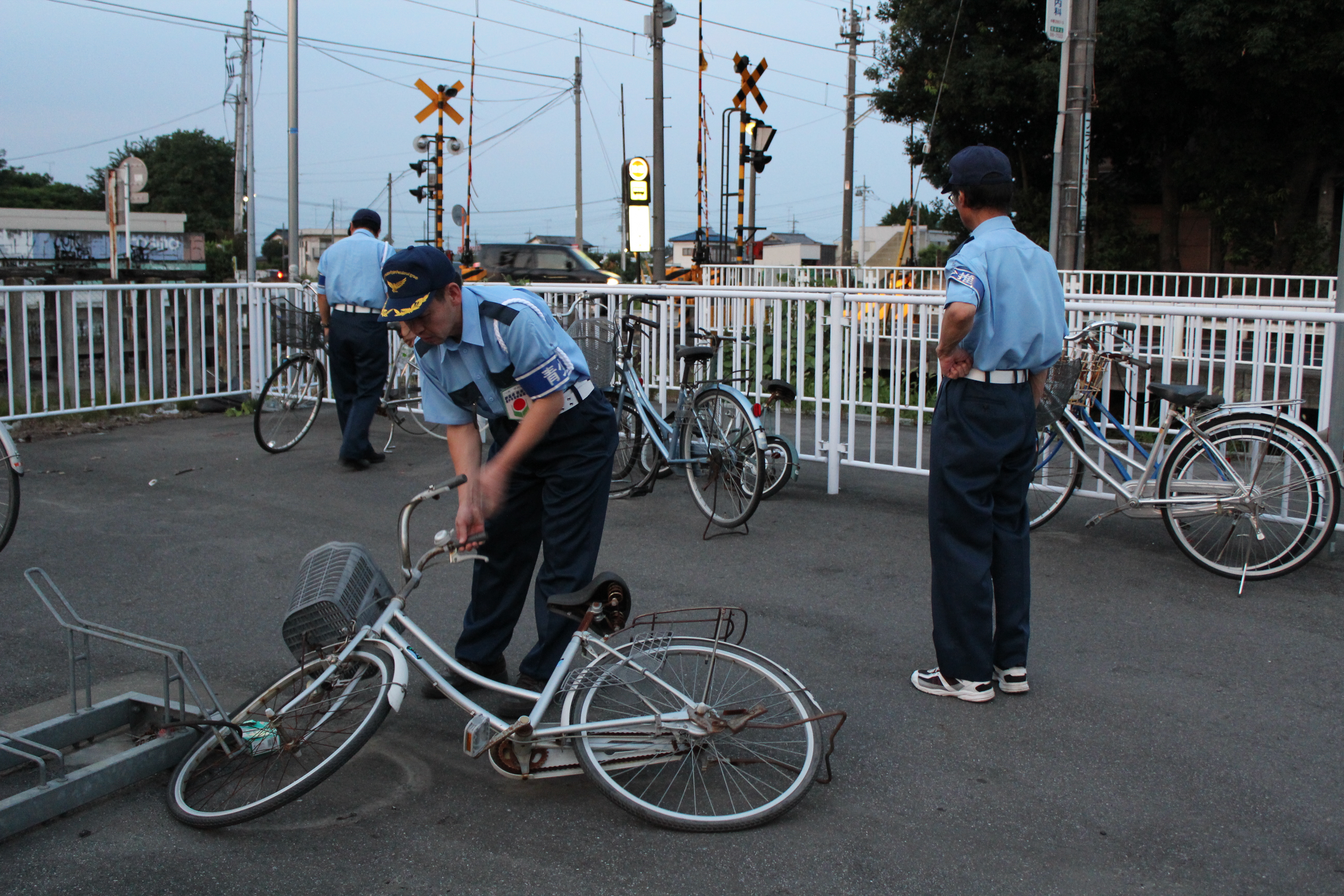 自転車を整理中